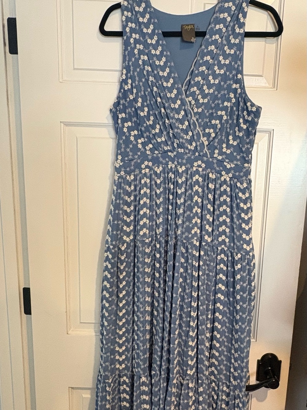 Taylor Light Blue Floral V-Neck Maxi Dress